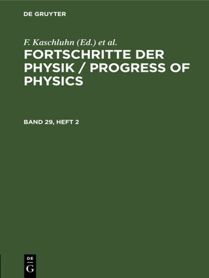 cover image of Fortschritte der Physik / Progress of Physics. Band 29, Heft 2